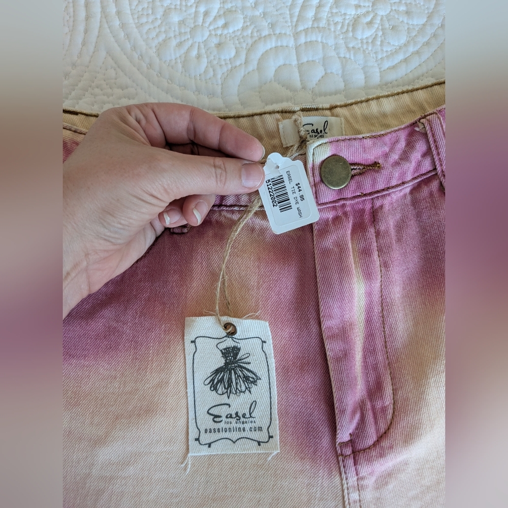 Easel Tie Dye Denim Shorts Women Large Rose Butter Raw Hem Cutoff Boho Festival - Picture 6 of 6